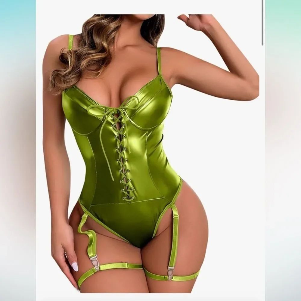 New Lingerie lime green Sexy Naughty Teddy Babydoll pleated fits small